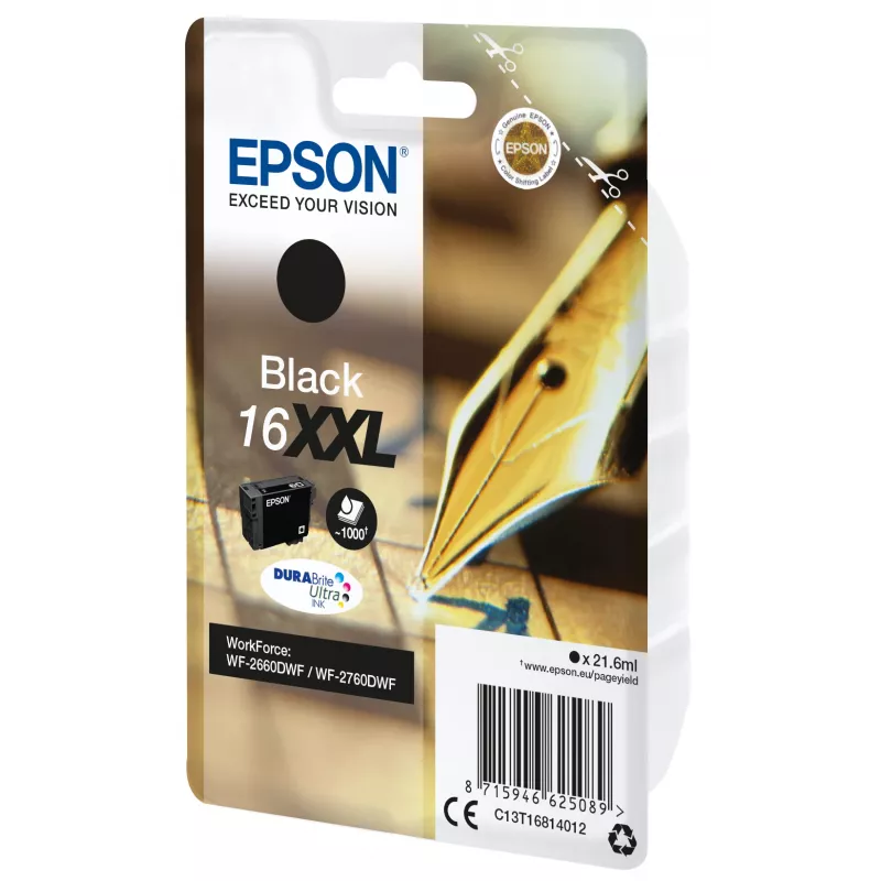 Epson Einzelpackung Schwarz 16XXL DURABrite Ultra Tinte, Extra (Super) hohe Reichweite, Schwarz, Pigmenttinte, 21,6 ml, 1 Stk., 1000 Seiten