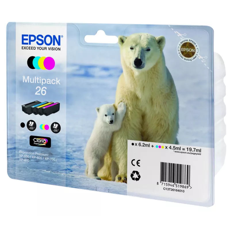Patrone Epson Tinten C13T26164010 Schwarz Cyan Magenta Gelb
