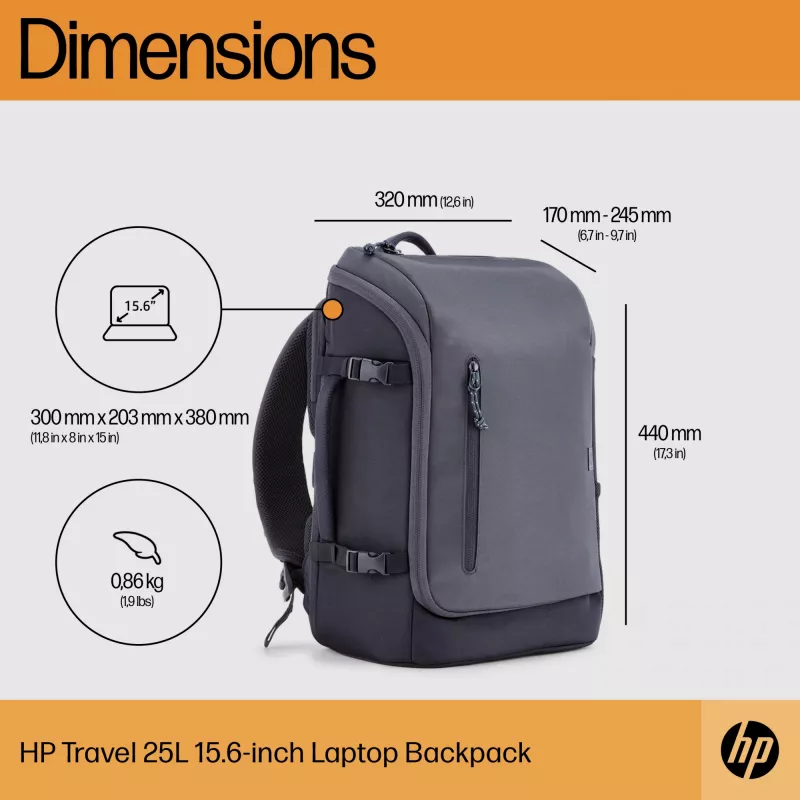 HP Travel 25 Liter 15.6 Iron Grau Laptop Backpack, Rucksack, 39,6 cm (15,6 Zoll), 860 g