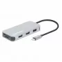 Manhattan USB-C Dock/Hub mit Kartenleser, Anschlüsse (x6): Ethernet, HDMI, USB-A (x3) und USB-C, mit Power Delivery (100 W) am USB-C-Anschluss (Hinweis: zusätzliches USB-C-Netzteil und USB-C-Kabel erforderlich), universell für alle Geräte, Kabel 15 cm, Aluminium, Silber