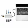 Manhattan USB-C Dock/Hub mit Kartenleser, Anschlüsse (x6): Ethernet, HDMI, USB-A (x3) und USB-C, mit Power Delivery (100 W) am USB-C-Anschluss (Hinweis: zusätzliches USB-C-Netzteil und USB-C-Kabel erforderlich), universell für alle Geräte, Kabel 15 cm, Aluminium, Silber