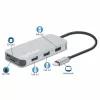 Manhattan USB-C Dock/Hub mit Kartenleser, Anschlüsse (x6): Ethernet, HDMI, USB-A (x3) und USB-C, mit Power Delivery (100 W) am USB-C-Anschluss (Hinweis: zusätzliches USB-C-Netzteil und USB-C-Kabel erforderlich), universell für alle Geräte, Kabel 15 cm, Aluminium, Silber