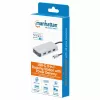 Manhattan USB-C Dock/Hub mit Kartenleser, Anschlüsse (x6): Ethernet, HDMI, USB-A (x3) und USB-C, mit Power Delivery (100 W) am USB-C-Anschluss (Hinweis: zusätzliches USB-C-Netzteil und USB-C-Kabel erforderlich), universell für alle Geräte, Kabel 15 cm, Aluminium, Silber