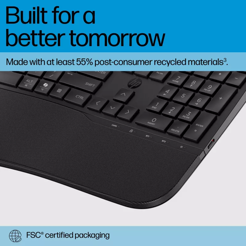 HP 685 Comfort Dual-Mode Keyboard, QWERTY, Full-size (100%), Wireless, RF Wireless + Bluetooth, Membrane, QWERTY, Schwarz