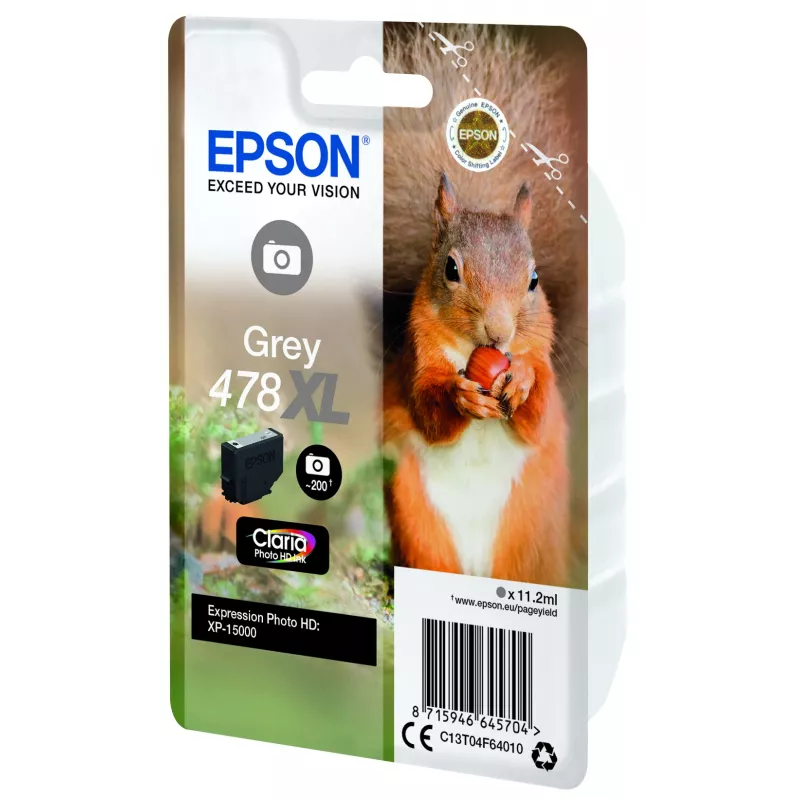 Epson Squirrel Singlepack Grey 478XL Claria Photo HD Ink, High (XL) Yield, Grey, Dye-based ink, 11.2 ml, 1 pc(s), 200 pages