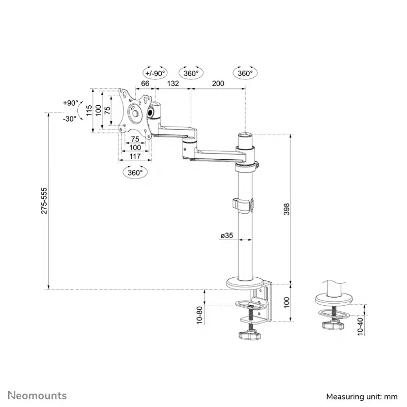 Neomounts DS60-425WH1 Monitorarm 17-27 Zoll - platzsparend, Klemm-/Durchführung, 8 kg, 43,2 cm (17 Zoll), 68,6 cm (27 Zoll), 100 x 100 mm, Weiß