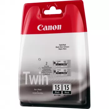 Canon BCI-15BK Schwarz Tintenpatrone (Twin Pack), Schwarz, Pigmenttinte, 2 Stk., 242 Seiten, Multipack