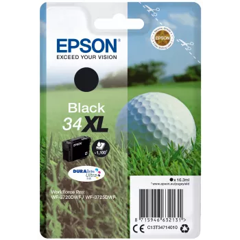 Epson Golfball Einzelpackung Schwarz 34XL DURABrite Ultra Tinte, Hohe (XL) Reichweite, Schwarz, Pigmentbasierte Tinte, 16,3 ml, 1 Stück, 1100 Seiten