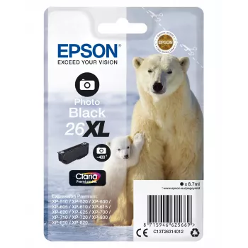 Epson Eisbär Einzelpackung Photo Schwarz 26XL Claria Premium Tinte