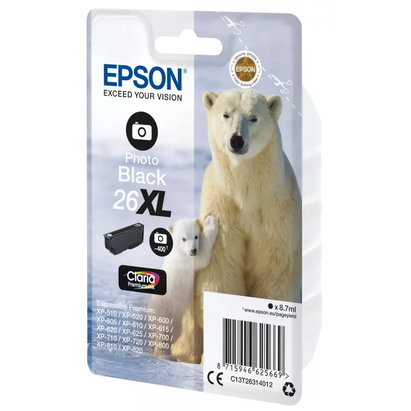 Epson Eisbär Einzelpackung Photo Schwarz 26XL Claria Premium Tinte