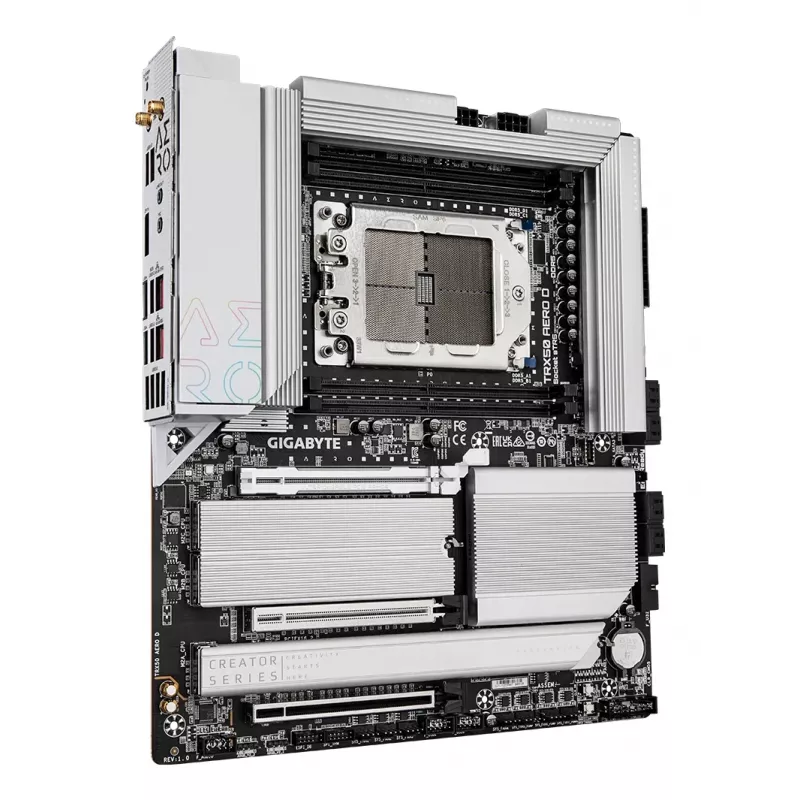 GIGABYTE TRX50 AERO D Motherboard - Unterstützt AMD Ryzen Threadripper 9000 Series CPUs, 16+8+4 Phasen Digital VRM, bis zu 7800 MHz DDR5 (OC), 3xPCIe 5.0 + 1xPCIe 4.0 M.2, Wi-Fi 7, 10GbE LAN, USB4