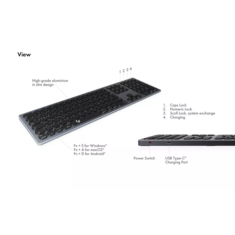 KeySonic KSK-8023BTRF (DE) Tastatur Universal Bluetooth QWERTZ Deutsch Anthrazit, Schwarz