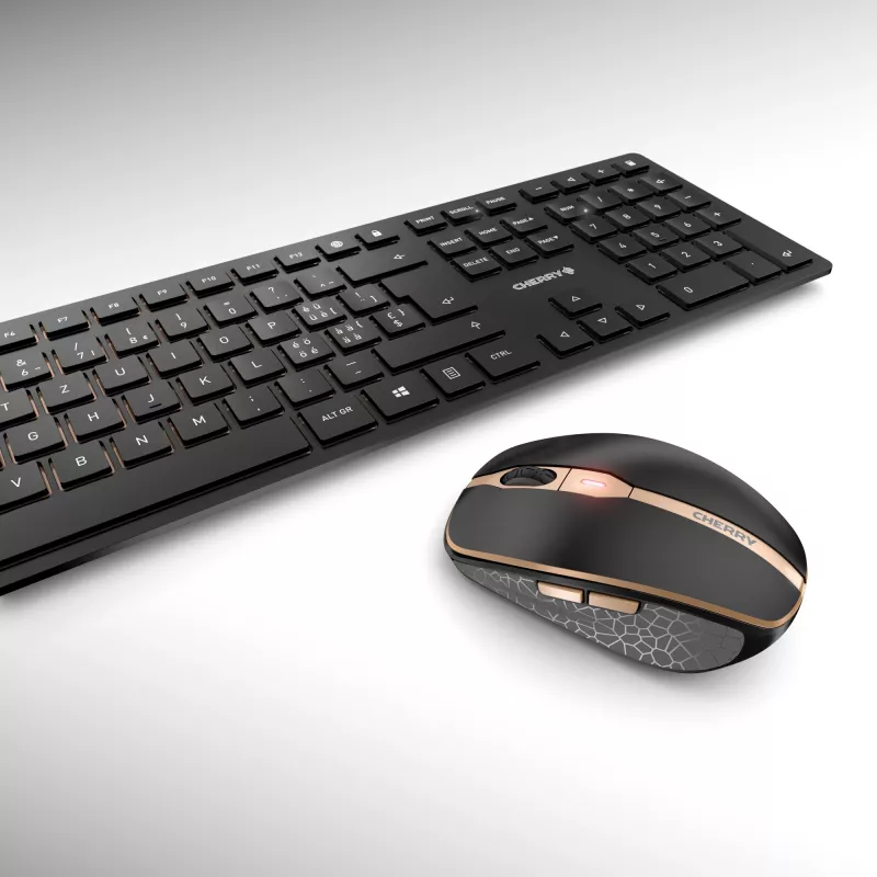 CHERRY DW 9100 SLIM Tastatur Maus inklusive Universal RF Wireless + Bluetooth QWERTZ Schweizer Schwarz