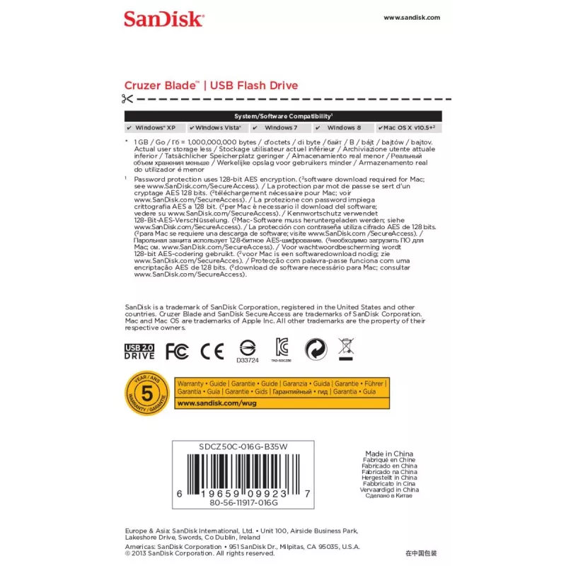 WESTERN DIGITAL SanDisk Cruzer Blade - 16 GB USB-Stick - USB 2.0 - Weiß