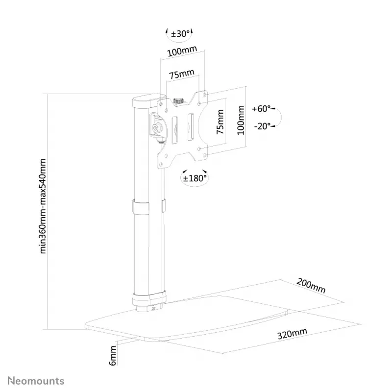 Neomounts FPMA-D890BLACK Monitorständer 10-30 Zoll, freistehend, 6 kg, 25,4 cm (10 Zoll), 76,2 cm (30 Zoll), 100 x 100 mm, Schwarz