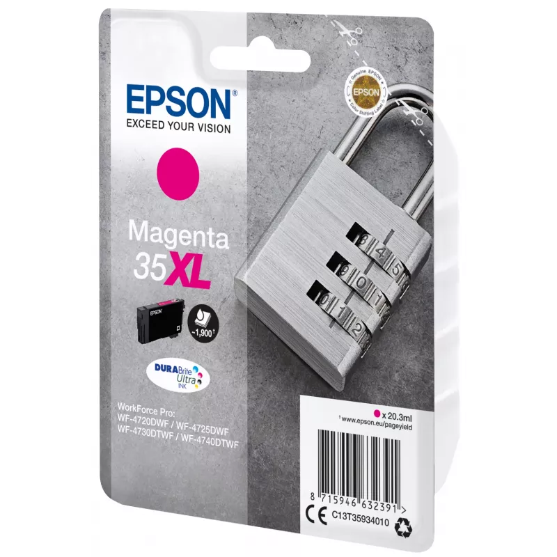 Epson Padlock Einzelpackung Magenta 35XL DURABrite Ultra Tinte, Hohe (XL) Reichweite, Magenta, Pigmenttinte, 20,3 ml, 1 Stück, 1900 Seiten