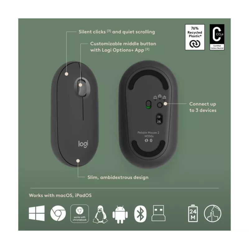 LOGITECH Pebble 2 Combo For Tonal Graphite Qwerty US