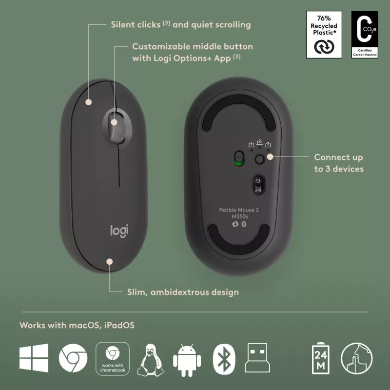 LOGITECH Pebble 2 Combo For Tonal Graphite Qwerty US