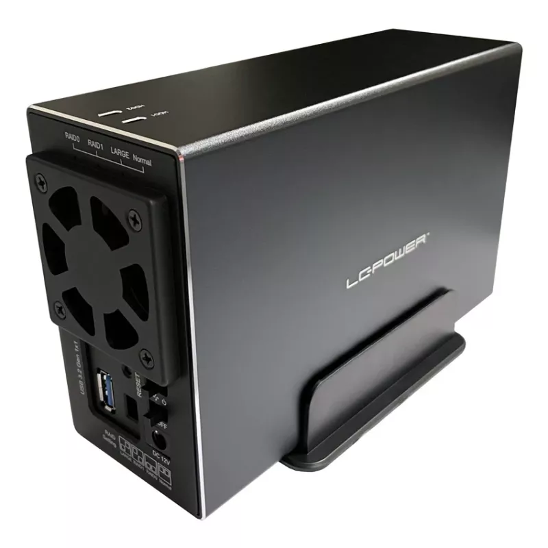 LC-POWER Lc-35u3-raid-2, Externes 2-fach 3.5-Zoll-Festplattengehäuse mit RAID, Aluminium, Schwarz