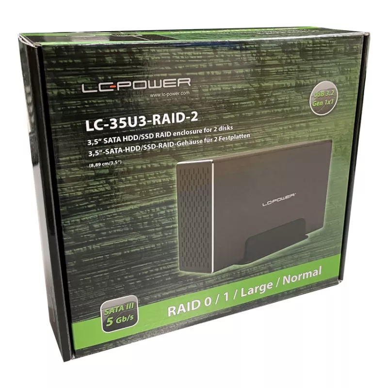 LC-POWER Lc-35u3-raid-2, Externes 2-fach 3.5-Zoll-Festplattengehäuse mit RAID, Aluminium, Schwarz