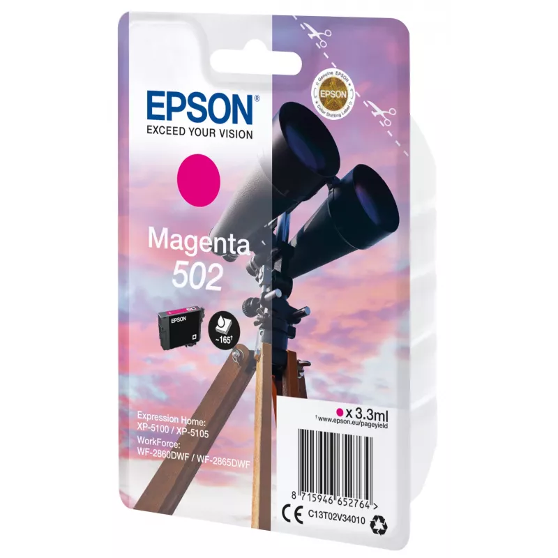 Epson Einzelpackung Magenta 502 Tinte, Standardausbeute, Magenta, Pigmenttinte, 3,3 ml, 1 Stück, 165 Seiten