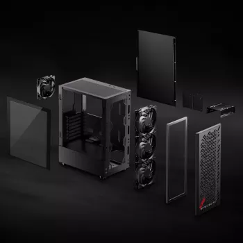 XPG VALOR AIR Mid-Tower Schwarz, Midi Tower, PC, Schwarz, ATX, micro ATX, Mini-ATX, Kohlenstoffstahl, gehärtetes Glas, 16,6 cm