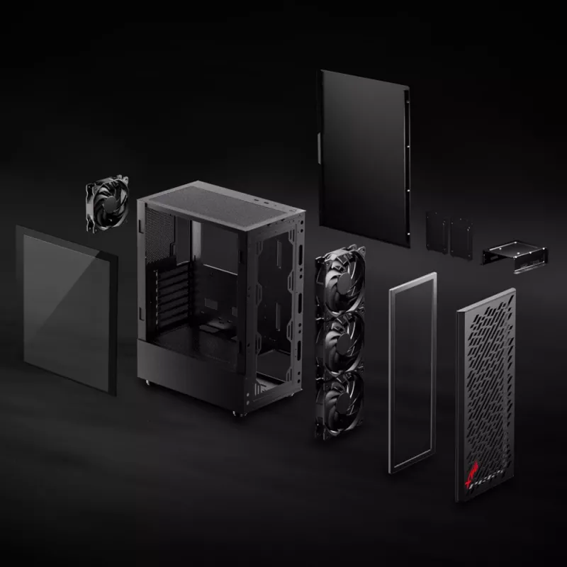 XPG VALOR AIR Mid-Tower Schwarz, Midi Tower, PC, Schwarz, ATX, micro ATX, Mini-ATX, Kohlenstoffstahl, gehärtetes Glas, 16,6 cm