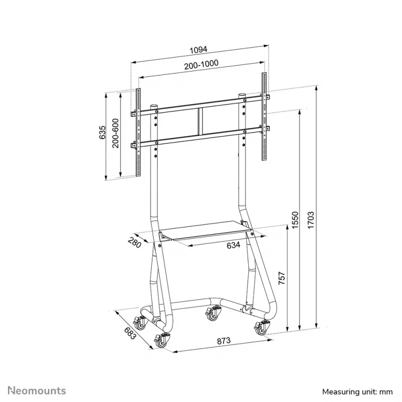 Neomounts NS-M3800Schwarz TV-Wagen 60-100 Zoll