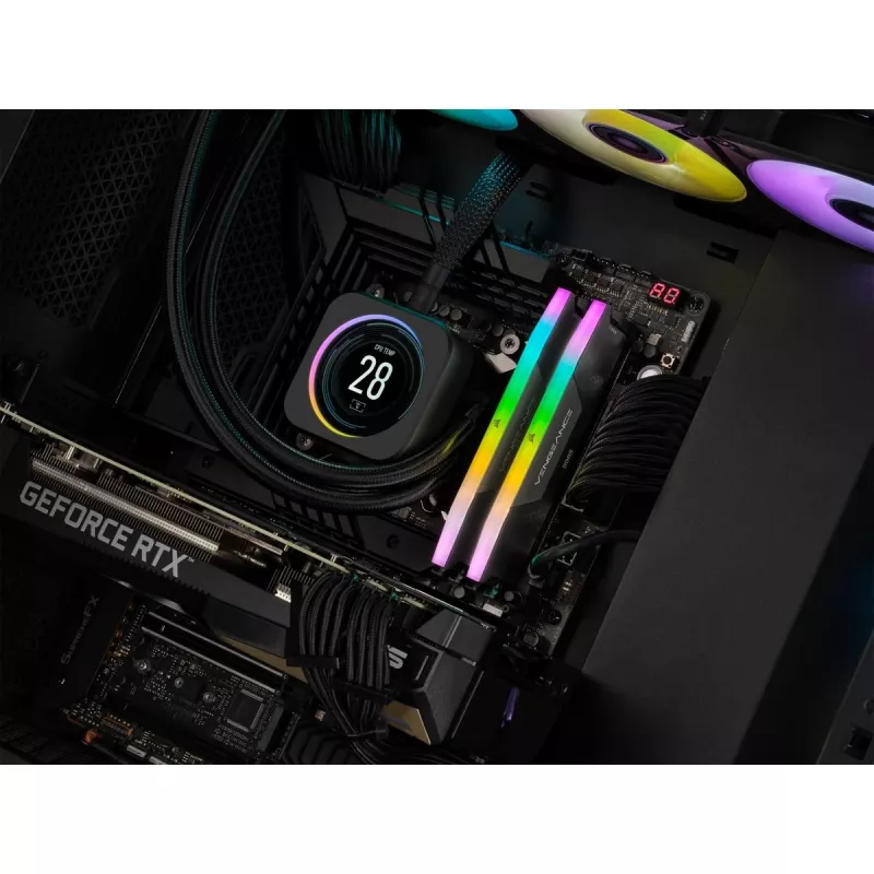 CORSAIR Arbeitsspeicher 32GB DDR5 (2x16GB) DRAM 6000MT/s CL36 Speicherkit Vengeance RGB Schwarz