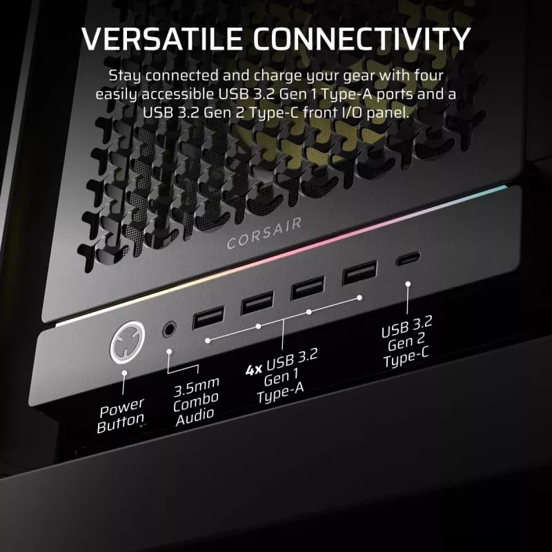 PC-Gehäuse CORSAIR FRAME 5000D RS ARGB Midi-Tower Schwarz — ATX, unterstützt 3x140mm Frontlüfter, 2,5/3,5-Zoll-Laufwerke