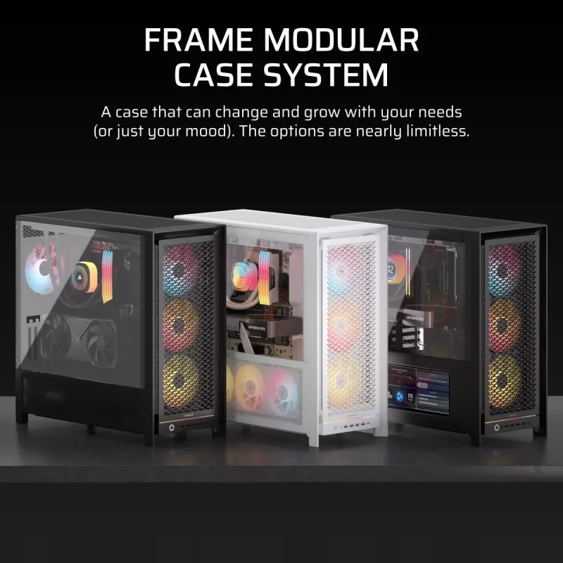 PC-Gehäuse CORSAIR FRAME 5000D RS ARGB Midi-Tower Schwarz — ATX, unterstützt 3x140mm Frontlüfter, 2,5/3,5-Zoll-Laufwerke