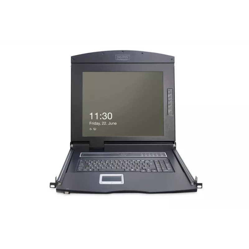 DIGITUS Modularized 43,2 cm (17 Zoll) TFT-Konsole mit 8-Port-KVM, RAL 9005 schwarz – Qwertz, US
