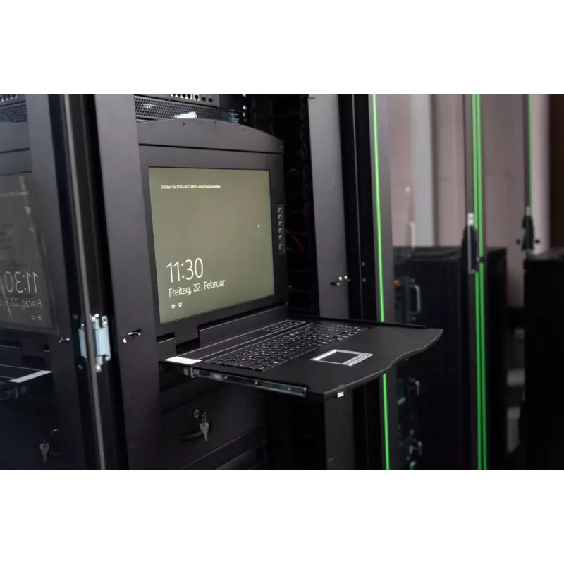 DIGITUS Modularized 43,2 cm (17 Zoll) TFT-Konsole mit 8-Port-KVM, RAL 9005 schwarz – Qwertz, US