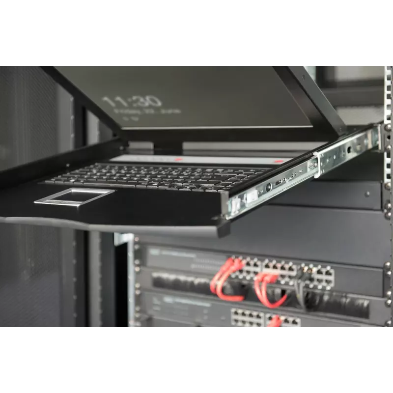 DIGITUS Modularized 43,2 cm (17 Zoll) TFT-Konsole mit 8-Port-KVM, RAL 9005 schwarz – Qwertz, US