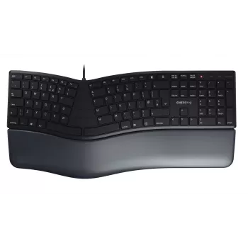 Kabelgebundene ergonomische Full-Size-Tastatur Cherry KC 4500 ERGO Schwarz USB QWERTY UK 109 Tasten gebogenes Layout Handballenauflage 1,8 m Kabel