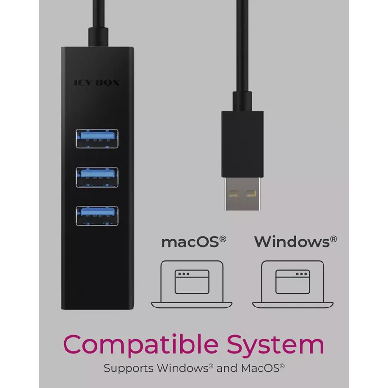 ICY BOX IB-HUB1419-LAN USB 3.2 Gen 1 (3.1 Gen 1) Type-A Schwarz