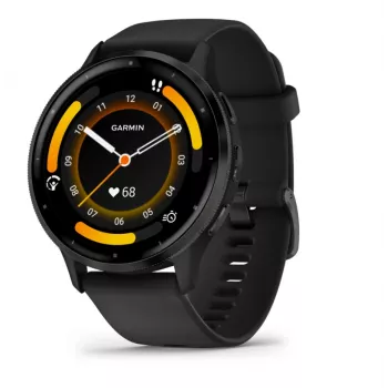 GARMIN INTERNATIONAL Venu 3 – Lünetten aus gebürstetem Edelstahl mit schwarzem Gehäuse und Silikonarmband – 45 mm