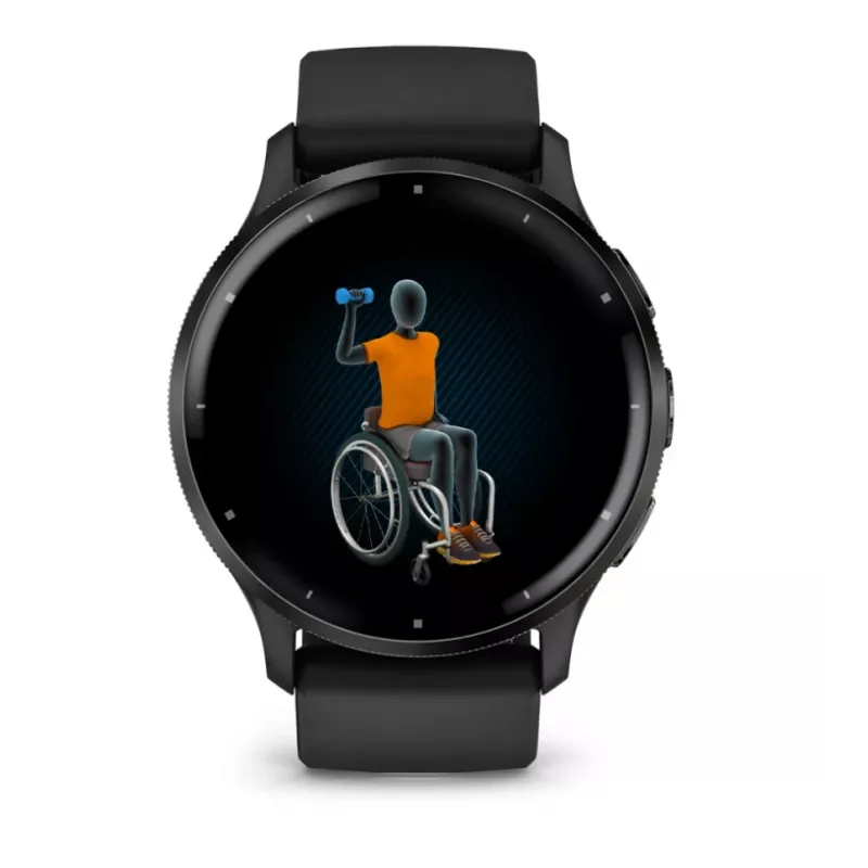 GARMIN INTERNATIONAL Venu 3 – Lünetten aus gebürstetem Edelstahl mit schwarzem Gehäuse und Silikonarmband – 45 mm