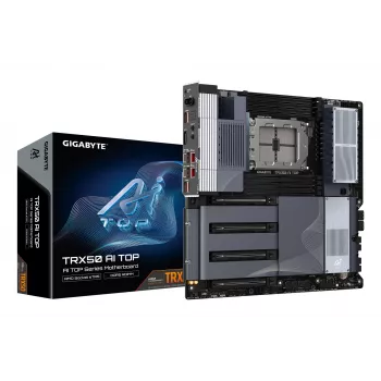 GIGABYTE TRX50 AI TOP-2B Motherboard - AMD Ryzen Threadripper PRO 7000 CPUs, 16+8+4 Phases Digital VRM, bis zu 5200 MHz DDR5, 4xPCIe 5.0 M.2, Wi-Fi 7, 10 GbE LAN, USB 4