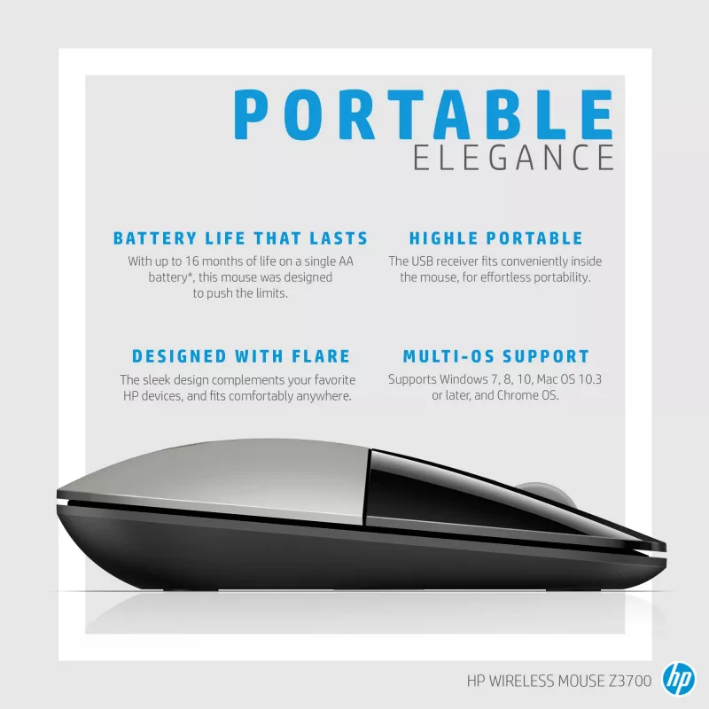 HP Z3700 Blue Wireless Mouse, beidhändig, optisch, RF Wireless, 1200 DPI, Blau
