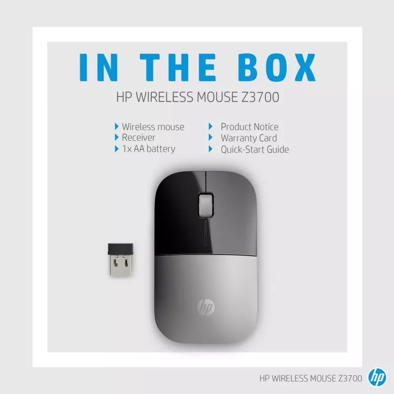 HP Z3700 Blue Wireless Mouse, beidhändig, optisch, RF Wireless, 1200 DPI, Blau