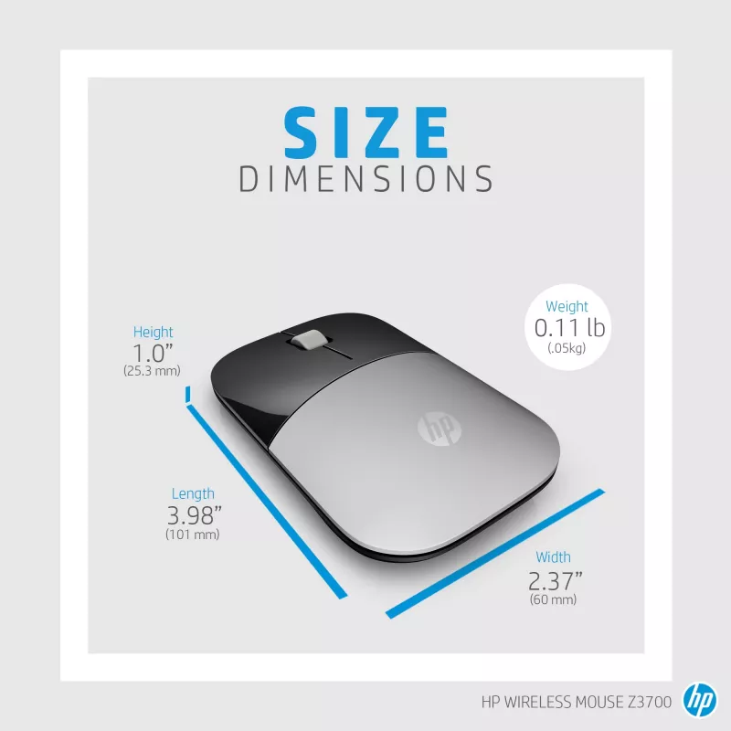 HP Z3700 Blue Wireless Mouse, beidhändig, optisch, RF Wireless, 1200 DPI, Blau