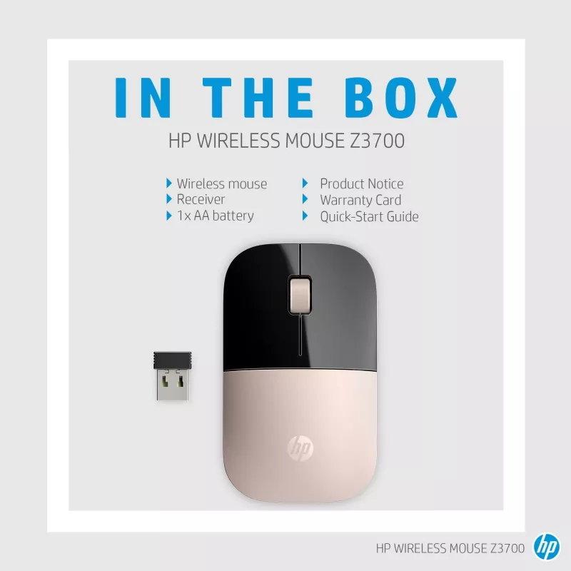 HP Z3700 Blue Wireless Mouse, beidhändig, optisch, RF Wireless, 1200 DPI, Blau