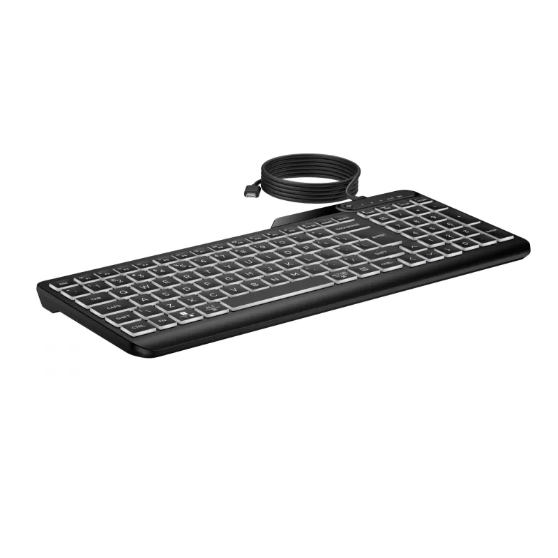 HP 405 Multi-Device Hintergrundbeleuchtete Kabelgebundene Tastatur, Vollformat (100%), Kabelgebunden, USB, Membran, Schwarz