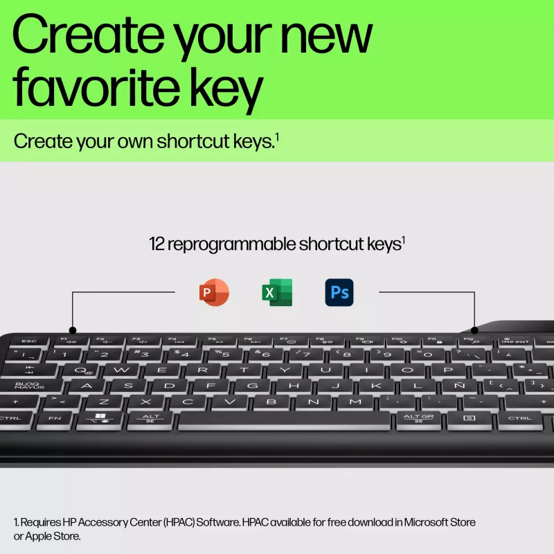 HP 405 Multi-Device Hintergrundbeleuchtete Kabelgebundene Tastatur, Vollformat (100%), Kabelgebunden, USB, Membran, Schwarz