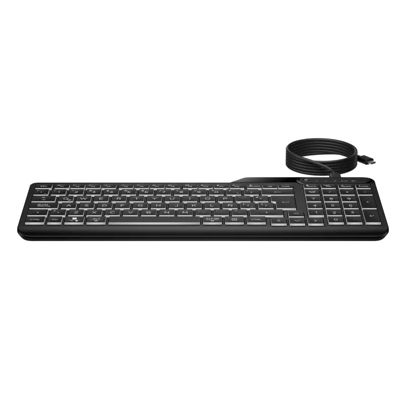 HP 405 Multi-Device Hintergrundbeleuchtete Kabelgebundene Tastatur, Vollformat (100%), Kabelgebunden, USB, Membran, Schwarz