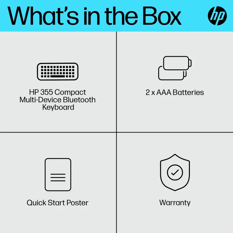 Kompakte Bluetooth-Tastatur HP 355 – kabellose mechanische Tasten, schwarz, 0,34 kg