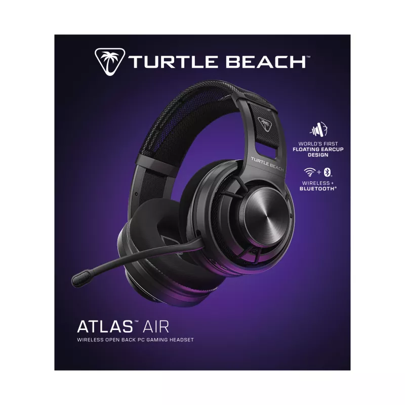 Turtle Beach Atlas Air kabelloses Open-Back-PC-Gaming-Headset mit 24-Bit-High-Fidelity-Audio, Broadcast-Mikrofon, schwebender Ohrmuschel, Memory-Schaumstoff-Polstern und Bluetooth für PC
