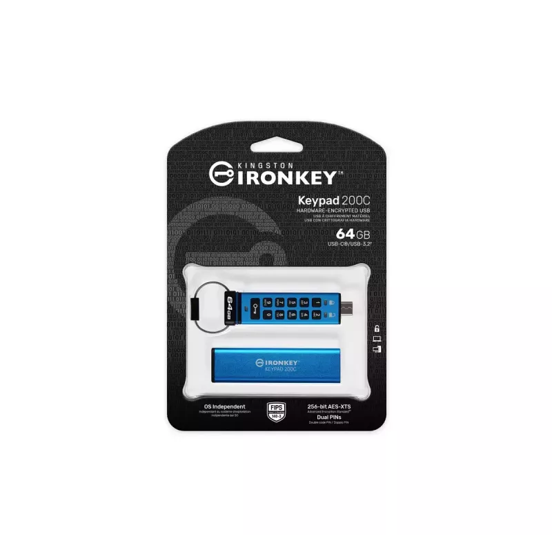 Kingston Technology IronKey 64GB USB-C Keypad 200C, FIPS 140-3 Level 3 AES-256