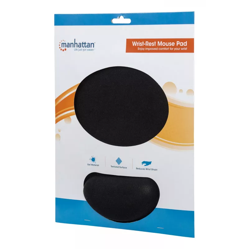 Manhattan Handgelenk-Gel-Stützkissen und Mauspad, schwarz, 241 × 203 × 40 mm, rutschfeste Unterlage, lebenslange Garantie, Einzelhandelsverpackung